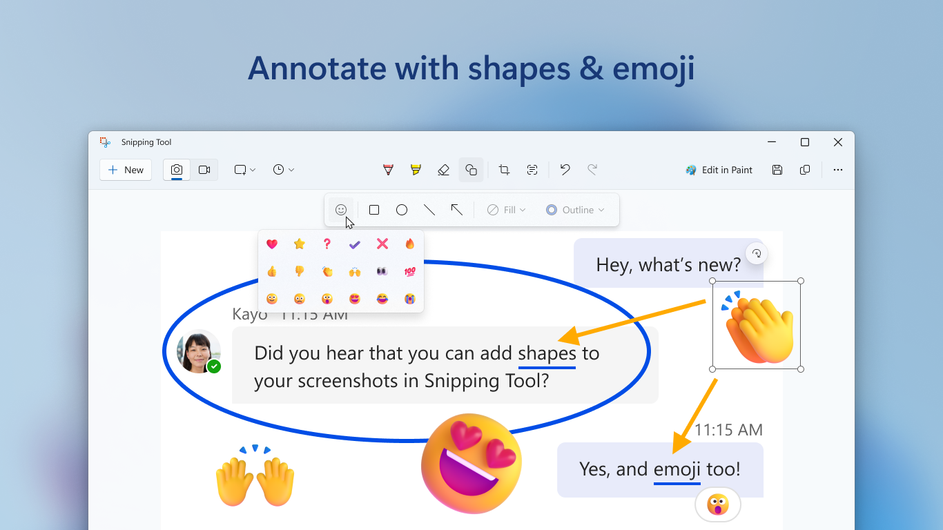 Snipping Tool shape tools overlaying arrows and rectangles on a screen capture